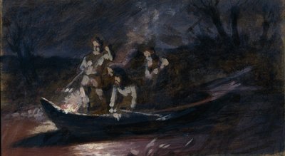 Gece zıpkınla balık avı, 1870