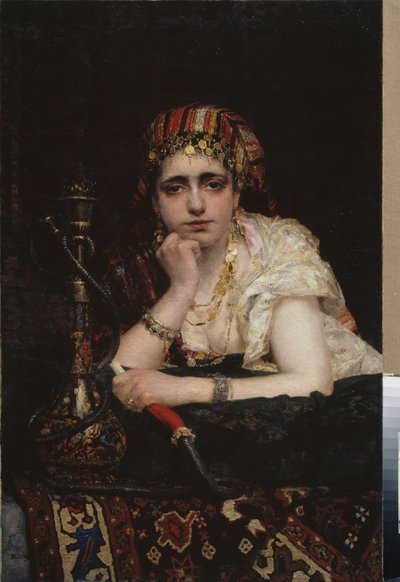 Bir odalık. (Melankolik bakışlı, elinde nargile tutan bir harem kadınının portresi). Vasili Dmitrievich Polenov