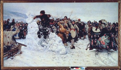 Kar Fırtınası Kalesi (Ortodoks Ödünç Haftası sırasında popüler bir sevinç sahnesi, maslenitsa) - Tablo Vasilli Ivanovich Surikov (Vasily Surikov veya Vassili Surikow) (1848-1916), tuval üzerine yağlıboya by Vasilij Ivanovic Surikov