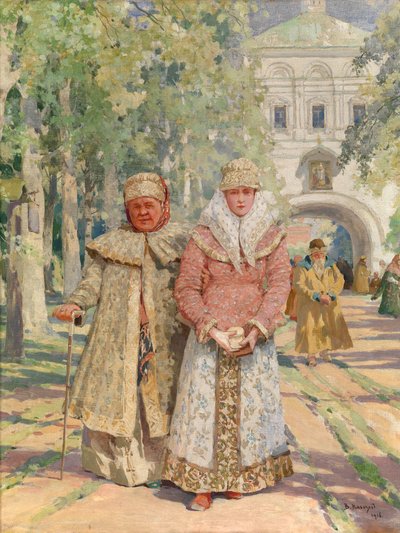 Manastır Kapısının Dışında - Tablo Vasily Ivanovich Navozov (1862-1919), tuval üzerine yağlı boya (49x41.5 cm) by Vasily Ivanovich Navozov