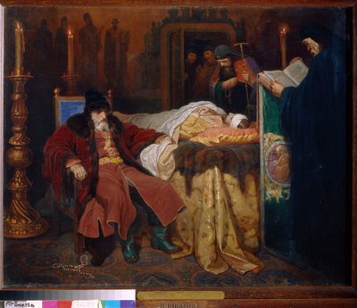IV. İvan, Korkunç (1530-1584) ve oğlu İvan (1554-1581), 16 Kasım 1581 Cuma dedi. (Korkunç İvan ve Oğlu İvan, 16 Kasım Cuma günü) by Viatcheslav Grigorievitch Schwarz