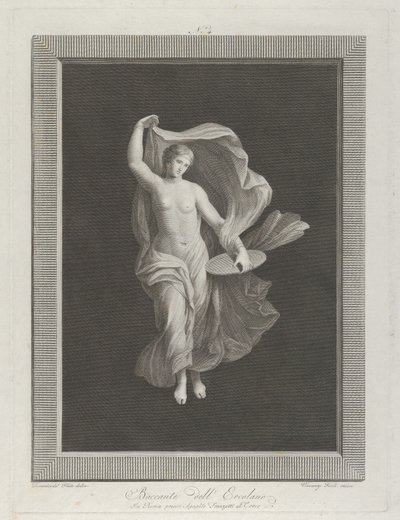Sol elinde bir disk tutan ve kıyafetlerini kaldıran kısmen çıplak bir bacchante ..., yaklaşık. 1795-1820 by Vicenzo Feoli
