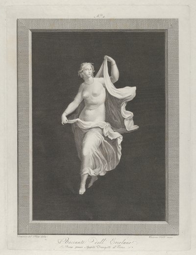 Kısmen çıplak bir bacchante öne çıkıyor ve her birinde perdesinin uçlarını tutuyor ..., yaklaşık. 1795-1820 by Vicenzo Feoli