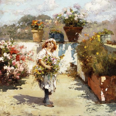 Güneşte Çiçek Toplayan Genç Bir Kız by Vicenzo Irolli