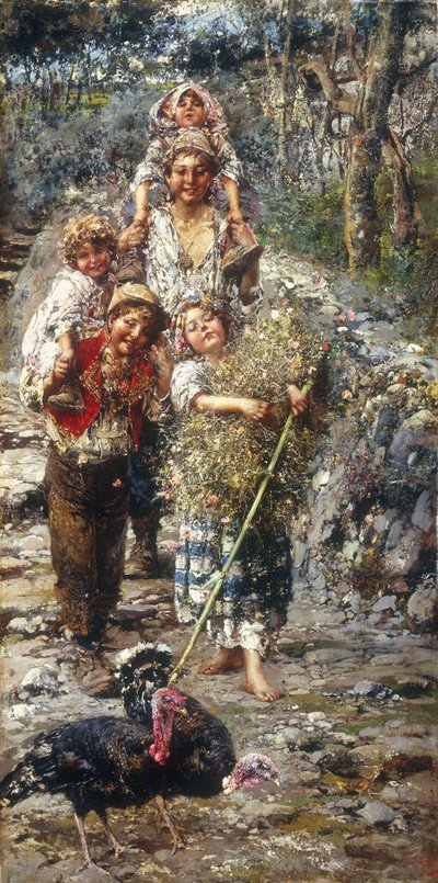 Hindili Çocuklar (tuval üzerine yağlı boya) by Vicenzo Irolli