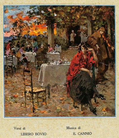 Açık hava restoranı, Napoliten şarkılardan oluşan bir koleksiyon için illüstrasyon. İtalya, 20. yüzyıl. (illüstrasyon) by Vicenzo Irolli