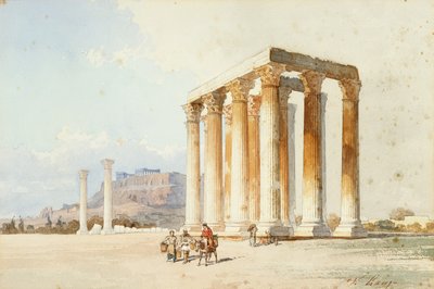Akropolis, Parthenon, Atina ile Zeus Tapınağı (suluboya ve gövde rengi) by Vicenzo Lanza