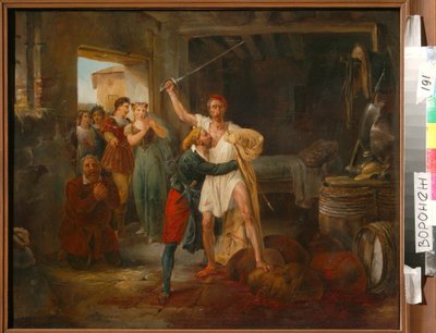 Don Kişot, Kırmızı Şarabın Bazı Kabuklarıyla Dövüşüyor by Victor Adam