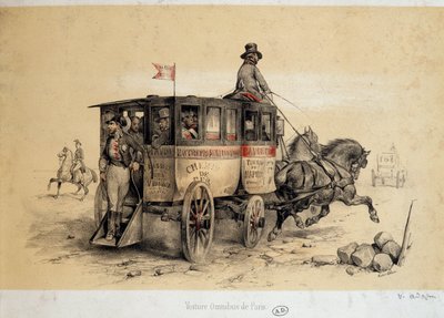 Paris omnibus car - Litografi, Adam, yak. 1840 by Victor Adam