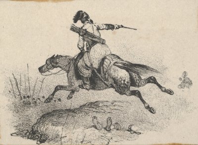 Dört nala koşan atlı asker, 19. yüzyılın ortalarında. by Victor Adam