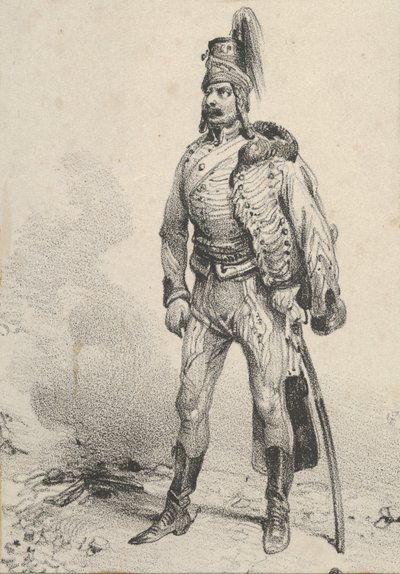 Bir omzunda ceketiyle ayakta duran asker, 19. yüzyılın ortalarında. by Victor Adam