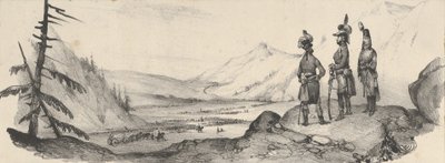 Bir manzarada üç asker, 19. yüzyılın ortalarında. by Victor Adam