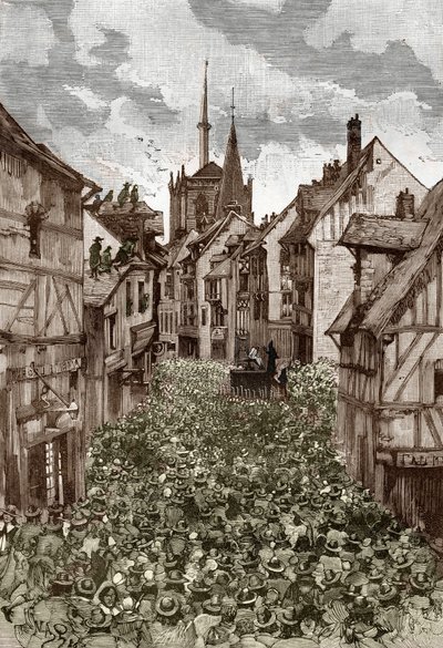Affaire des possedes de Loudun (demons de Loudun) 1630 dolaylarında: cadı avı, şeytanla anlaşma yaptığı iddia edilen ve rahibeleri büyülemekle suçlanan Fransız rahip Urbain Grandier (1590-1634) kasapta yakılır - ( Urban Grandier, fren by Victor Armand Poirson