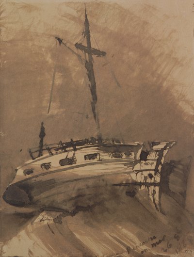 Dalgalı Denizlerde Bir Gemi, 1864 (kağıt üzerinde kalem ve mürekkeple yıkama) by Victor Hugo