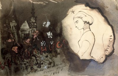 Fracta Juventus, 1864 (kağıt üzerine kalem ve mürekkep ve guaj boya) by Victor Hugo