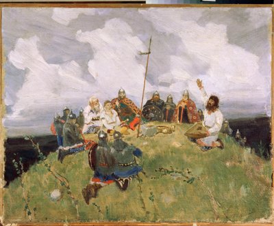 11. yüzyılda boyan gusli (gusli, housli, husli) çalıyor (Boyan gusli çalıyor) - Viktor Mikhaylovich Vasnetsov (1848-1926), karton üzerine yağlı boya by Victor Mikhailovich Vasnetsov