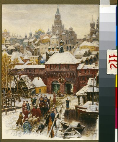 Moscou au 17e siecle (17. yüzyılda Moskova). Oeuvre de Appolinari Mikhaylovich Vasnetsov (1856-1933), litografi. Art russe, fin 19e-ilk 20e serisi. Moskova Tarih ve Yeniden Yapılanma Müzesi, Moscou. by Victor Mikhailovich Vasnetsov
