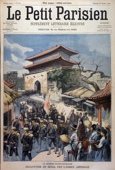 Japon ordusu Seul, Kore'yi işgal ediyor - Le Petit Parisien'den gravür, 28/02/1904 by Victor Mottez