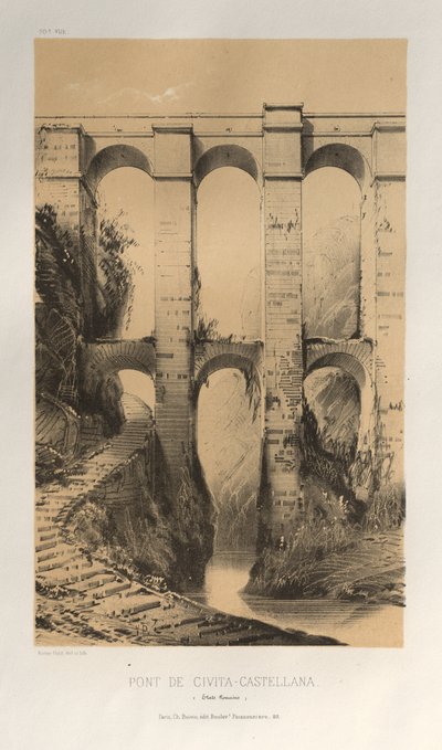 15. Yüzyılın Pitoresk Mimarisi veya Anıtları. ve XVI. Yüzyıllar: XV ve XVI Yüzyılların Fransa Kaleleri: Pl. 50, Pont De Civita-Castellana (Roma Devletleri) by Victor Petit