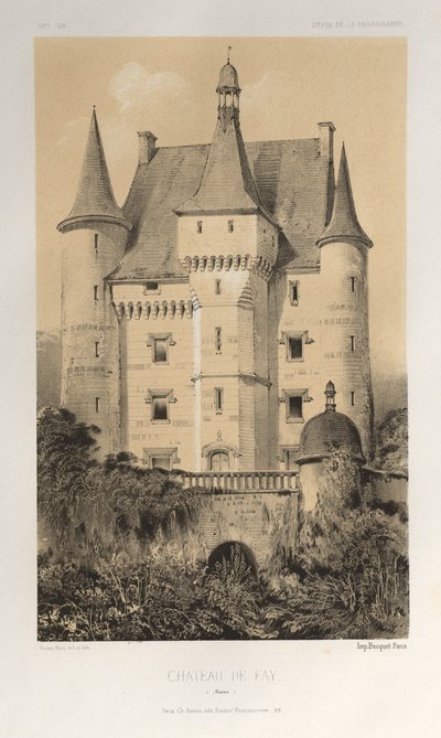 15. Yüzyılın Pitoresk Mimarisi veya Anıtları. ve XVI. Yüzyıllar: XV ve XVI Yüzyılların Fransa Kaleleri: Pl. 52, Château De Fay (Maine) by Victor Petit