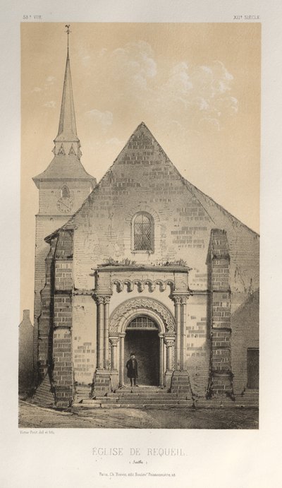 15. Yüzyılın Pitoresk Mimarisi veya Anıtları. ve XVI. Yüzyıllar: XV ve XVI Yüzyıllardan Fransa Şatosu: Levha 58, De Requeil Kilisesi (Sarthe) by Victor Petit