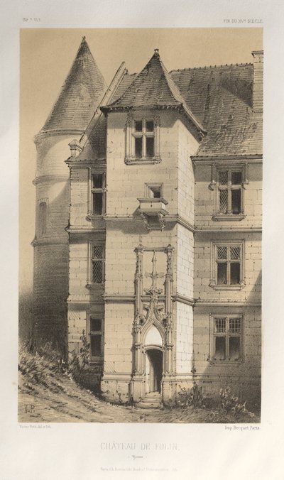 15. Yüzyılın Pitoresk Mimarisi veya Anıtları. ve XVI. Yüzyıllar: XV ve XVI Yüzyılların Fransa Kaleleri: Pl. 62, Château De Folin (Yonne) by Victor Petit