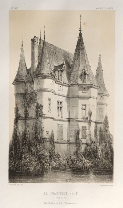 15. Yüzyılın Pitoresk Mimarisi veya Anıtları. ve XVI. Yüzyıllar: XV ve XVI Yüzyılların Fransa Kaleleri: Pl. 67, Le Chastenet-Neuf Saône et Loire) by Victor Petit