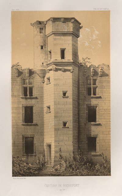 15. Yüzyılın Pitoresk Mimarisi veya Anıtları. ve XVI. Yüzyıllar: XV ve XVI Yüzyılların Fransa Kaleleri: Pl. 69, Château de Rochefort (Côte d'Or) by Victor Petit