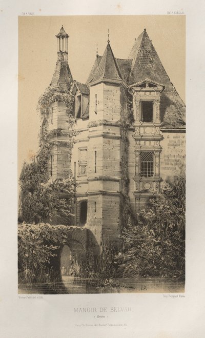 15. Yüzyılın Pitoresk Mimarisi veya Anıtları. ve XVI. Yüzyıllar: XV ve XVI Yüzyılların Fransa Şatosu: Pl. 78, Manoir de Belvau (Corrèze) by Victor Petit