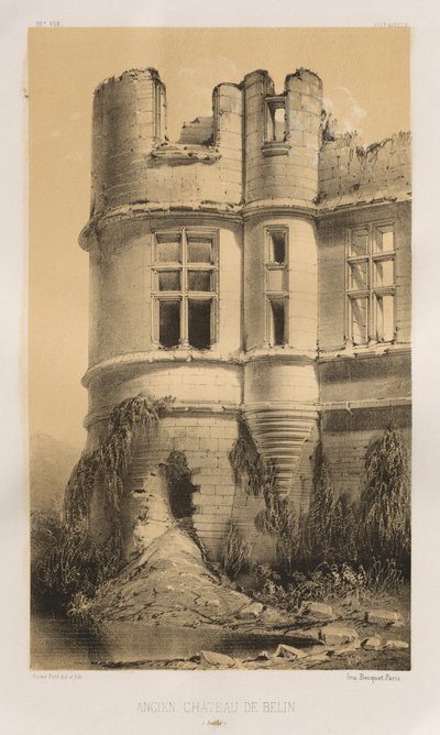15. Yüzyılın Pitoresk Mimarisi veya Anıtları. ve XVI. Yüzyıllar: XV ve XVI Yüzyılların Fransa Kaleleri: Pl. 99, Belin Eski Şatosu (Sarthe) by Victor Petit