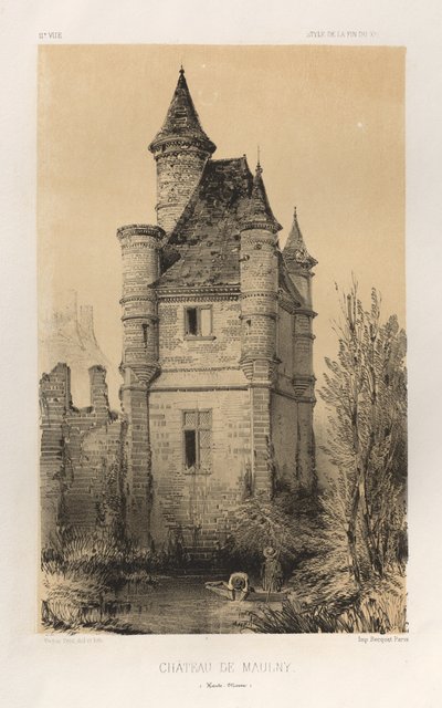 15. Yüzyılın Pitoresk Mimarisi veya Anıtları. ve XVI. Yüzyıllar: XV ve XVI Yüzyılların Chateaux De France: Pl.11, Chateau De Maulny (Haute-Marne) by Victor Petit