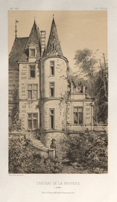 15. Yüzyılın Pitoresk Mimarisi veya Anıtları. ve XVI. Yüzyıllar: XV ve XVI Yüzyılların Fransa Şatosu: Levha 29, Chateau De La Bouverie (Sarthe) by Victor Petit