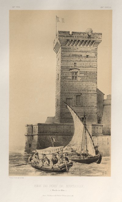 15. Yüzyılın Pitoresk Mimarisi veya Anıtları. ve XVI. Yüzyıllar: XV ve XVI Yüzyılların Fransa Kaleleri: Levha 34, Marsilya Limanı Kulesi (Bouches Du Rhône) by Victor Petit