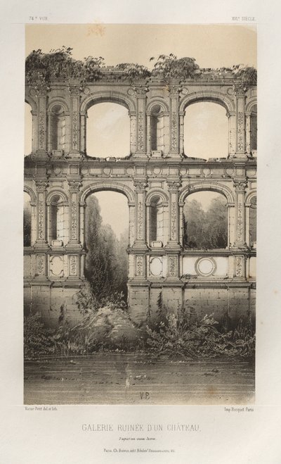 ...lütfen. 74, Eski bir çizimden bir Kalenin Yıkılmış Galerisi, 1860. by Victor Petit
