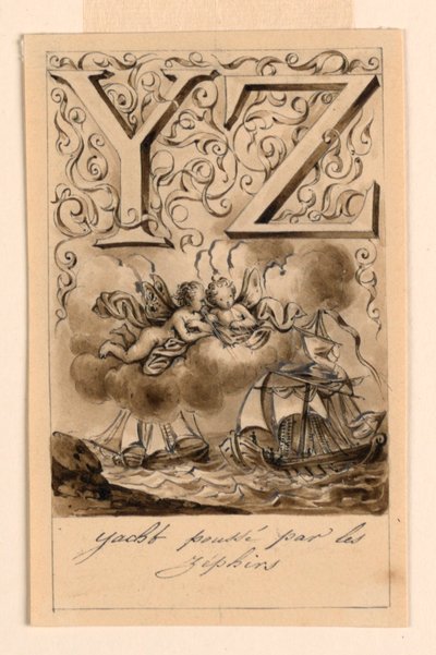 Bir astarın Y ve Z harfleri için tasarım: Yacht/ Zéphir (Zephyrs tarafından sürülen yatlar) by Victor Vincent Adam