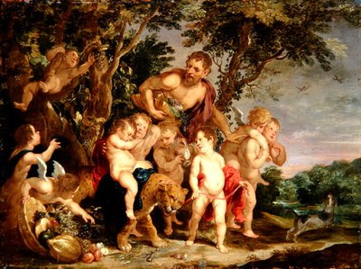 Ormanlık Nehir Manzarasında Bir Bacchanal (bakır üzerine yağ) by Victor Wolfvoet