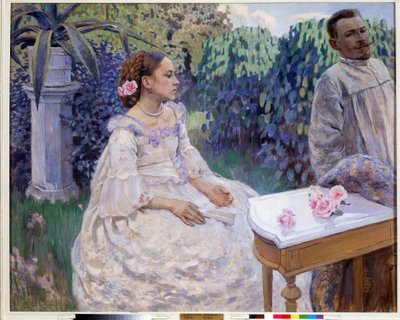 ""Kız kardeşi ile otoportre"" (Kız kardeşi ile otoportre) Viktor (Victor) Elpidiforovich Borisov-Musatov (Borisov Musatov) (1870-1905) tarafından yapılan boyama 1898 Rus Devlet Müzesi, Saint Petersburg by Viktor Elpidiforovich Borisov Musatov