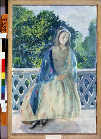 ""Jeune fileto au balkon"" Painture de Victor (Victor) Elpidiforovich Borisov-Musatov (Borisov Musatov) (1870-1905) 1900 A. Radishchev Sanat Müzesi Saratov