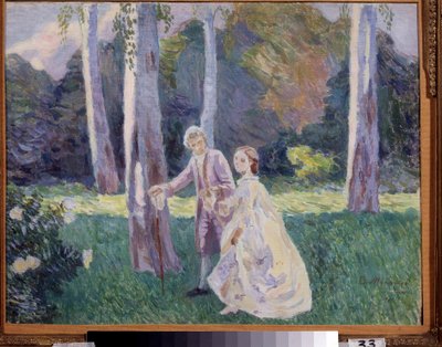 "La promenade au park" Painture de Victor (Victor) Elpidiforovich Borisov-Musatov (Borisov Musatov) (1870-1905) (sembolist) 1901 Makale Sanat Müzesi, Odessa by Viktor Elpidiforovich Borisov Musatov