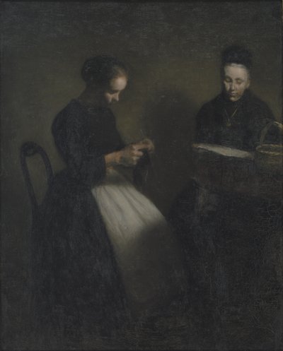 Çizim Odasında Akşam. Sanatçının Annesi ve Karısı by Vilhelm Hammershøi