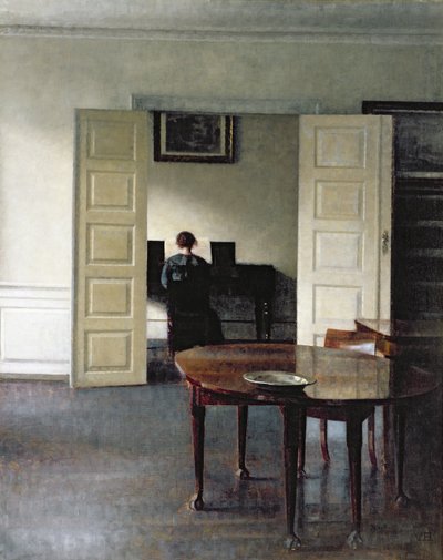 Piyano Çalan Kadınla Bir İç Mekan, 1910 by Vilhelm Hammershoi