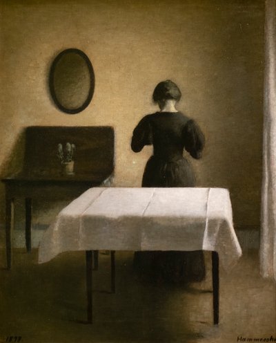 Arka bir kadınla iç by Vilhelm Hammershoi