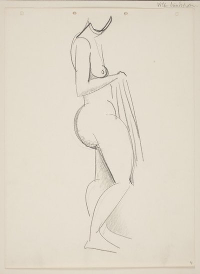 Ayakta çıplak kadın, profil sağda, elinde perdelik by Vilhelm Lundstrøm