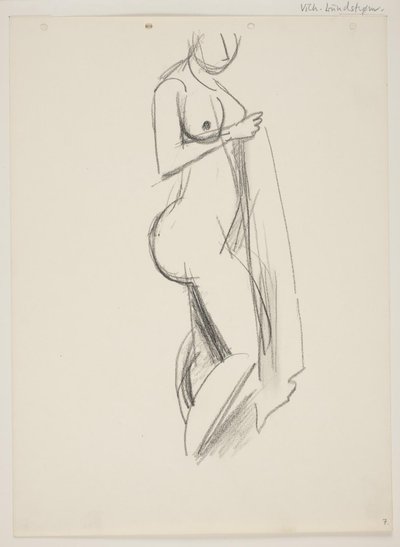 Ayakta çıplak kadın, profil sağda, elinde perdelik by Vilhelm Lundstrøm