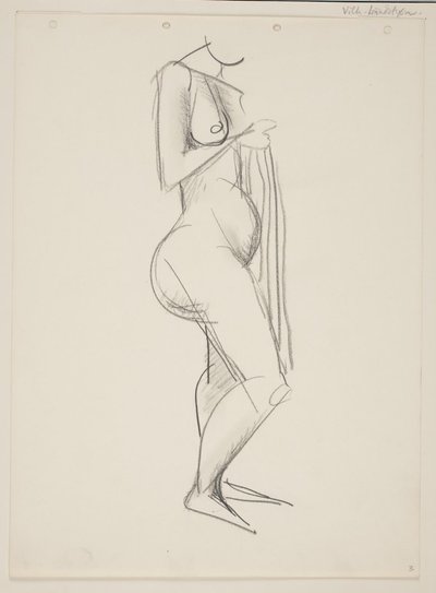 Ayakta çıplak kadın, profil sağda, elinde perdelik by Vilhelm Lundstrøm
