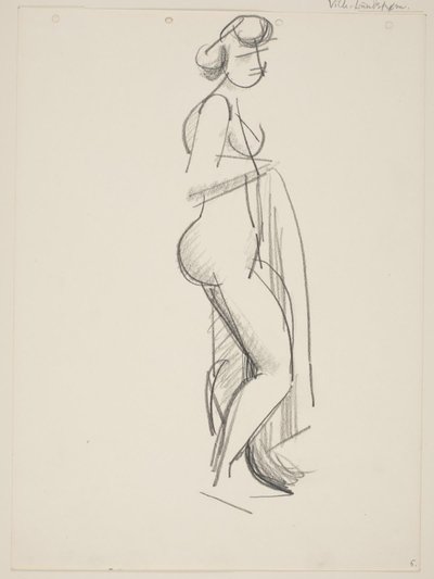 Ayakta çıplak kadın, profil sağda, elinde perdelik by Vilhelm Lundstrøm