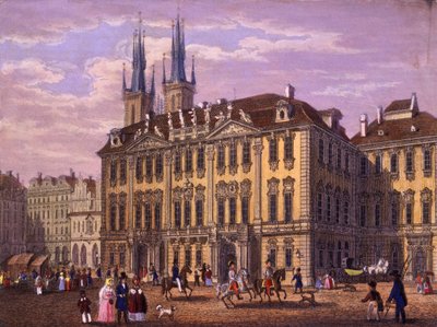 Goltz-Kinsky (Kinský) Sarayı, Prag, 1847 (renkli çelik gravür) by Vincenc and Geissler, F. Morstadt