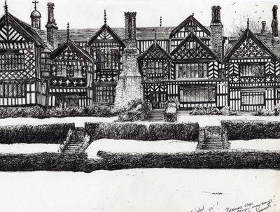 Bramall Hall Bramhall, 2004, (kağıt üzerine mürekkep) by Vincent Alexander Booth