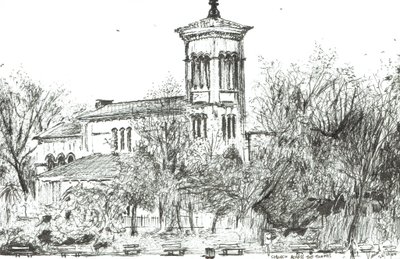 Thames karşısında kilise, 2004, (Kağıt üzerine mürekkep) by Vincent Alexander Booth