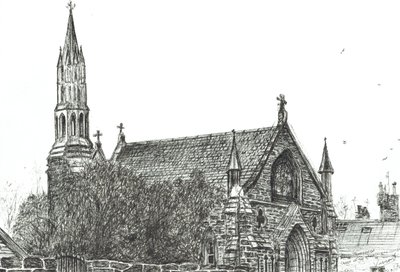 Kilise, Stonehaven, İskoçya, 2007, (Kağıt üzerine mürekkep) by Vincent Alexander Booth